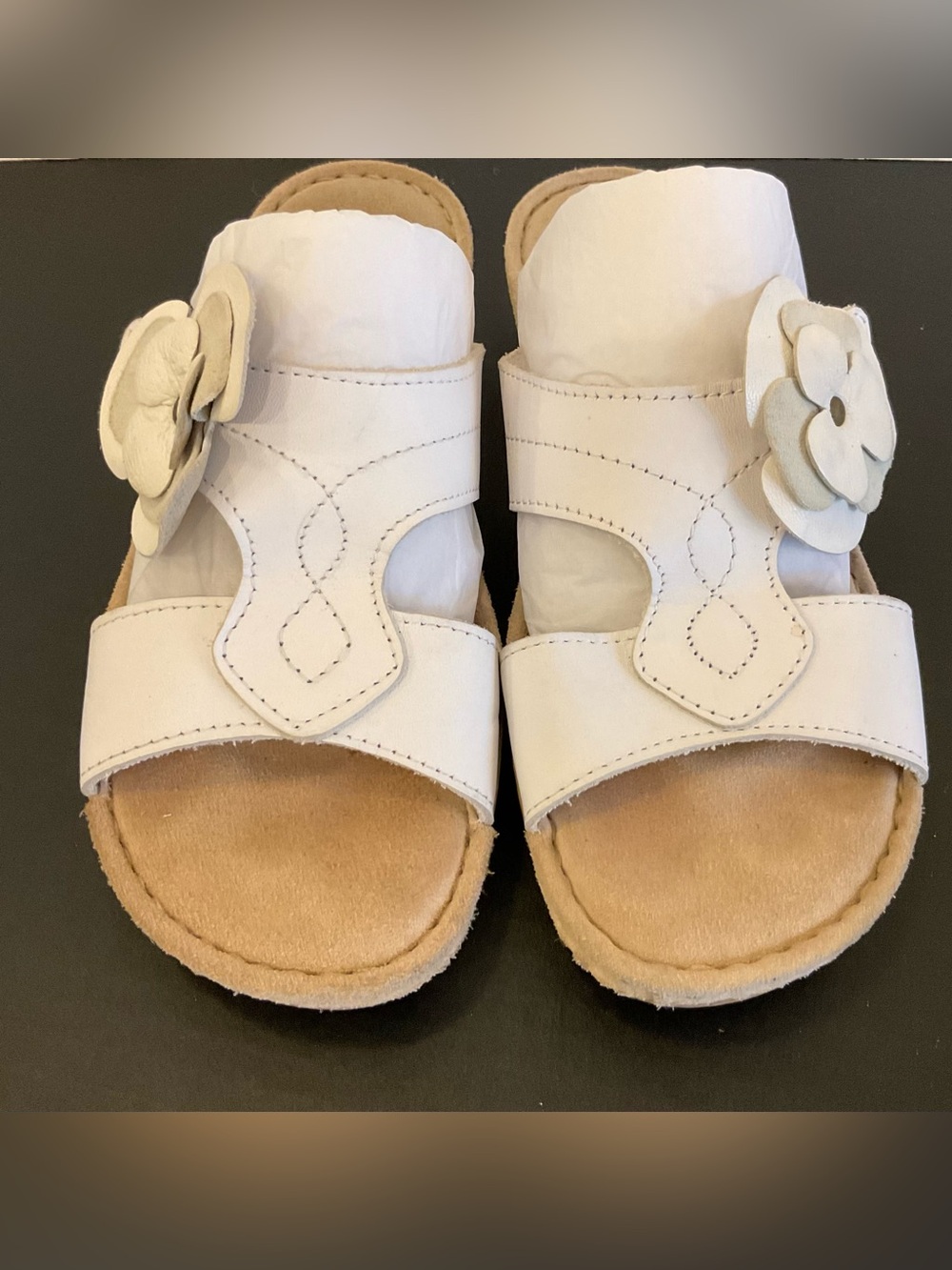 Flexus White Floral Leather Slide Sandals Size 39